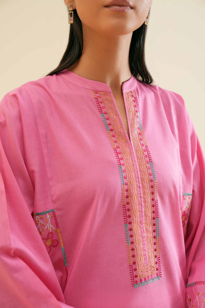 1 piece pink cambric embroidered shirt