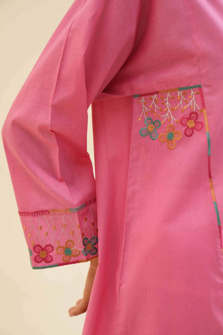 1 piece pink cambric embroidered shirt