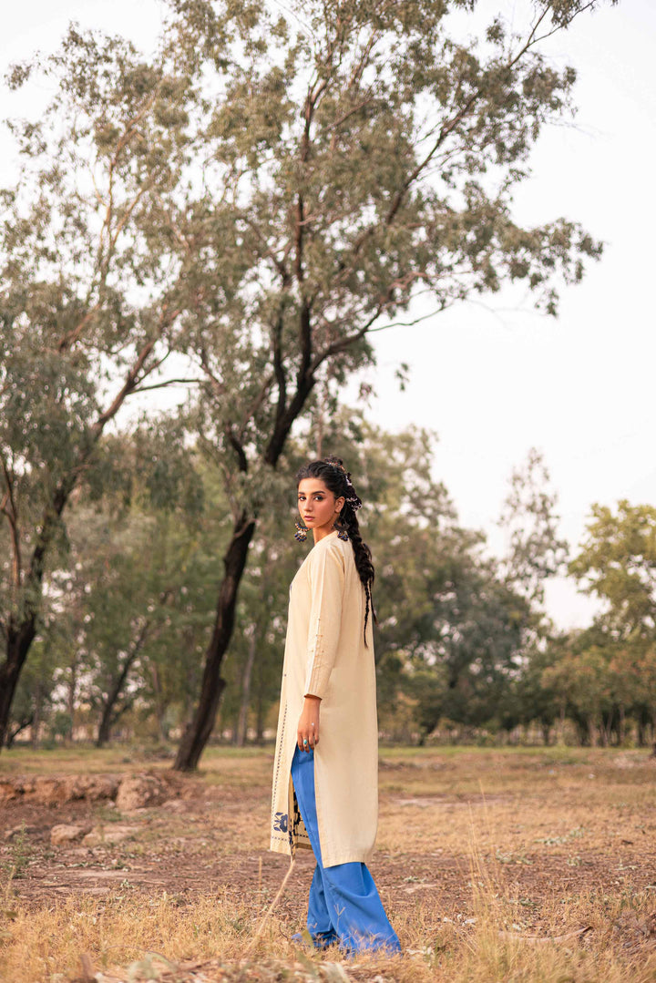 1 piece beige cambric embroidered shirt