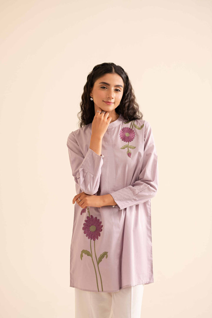 1 piece purple cambric embroidered tunic