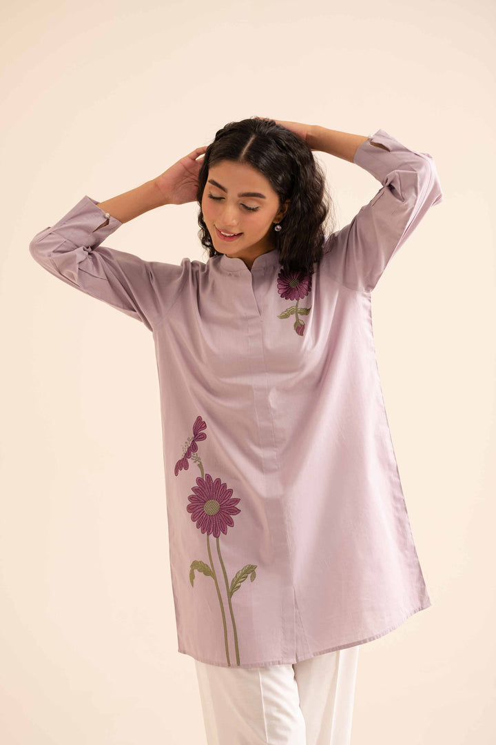 1 piece purple cambric embroidered tunic