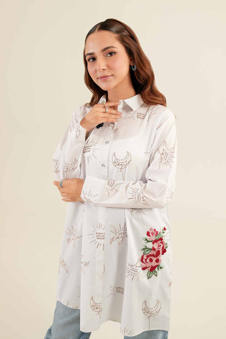 1 piece off white cambric printed embroidered tunic 