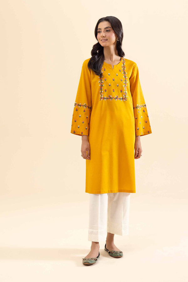 1 piece yellow cambric embroidered shirt