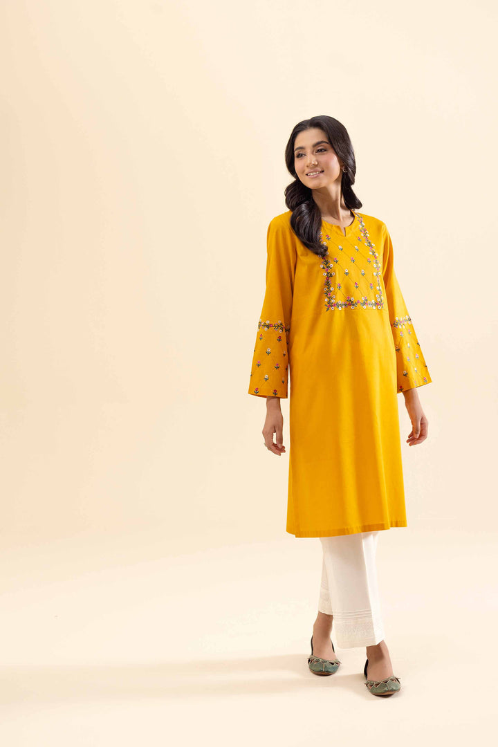 1 piece yellow cambric embroidered shirt