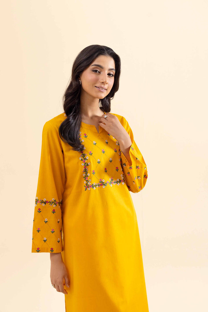 1 piece yellow cambric embroidered shirt