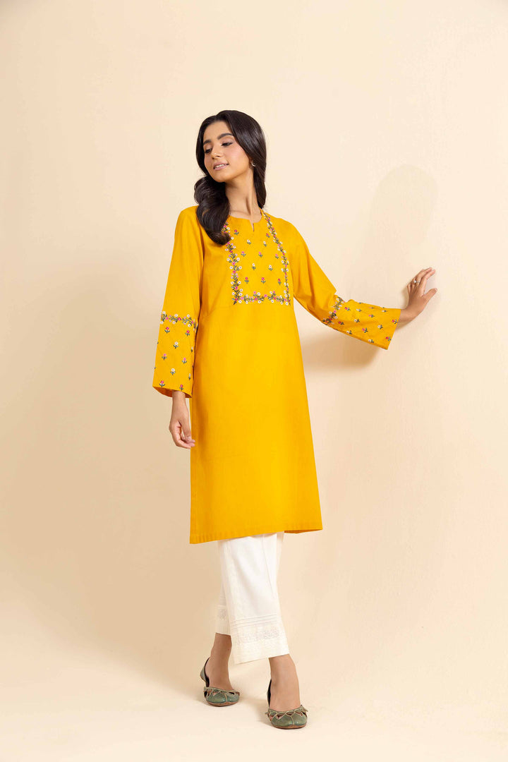 1 piece yellow cambric embroidered shirt