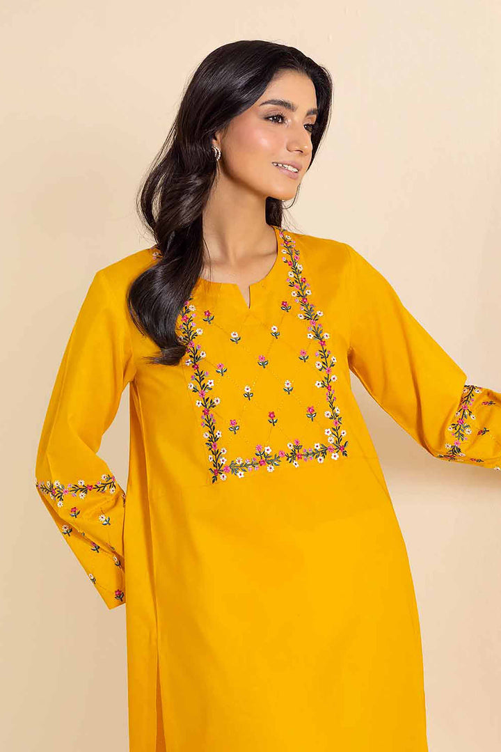 1 piece yellow cambric embroidered shirt