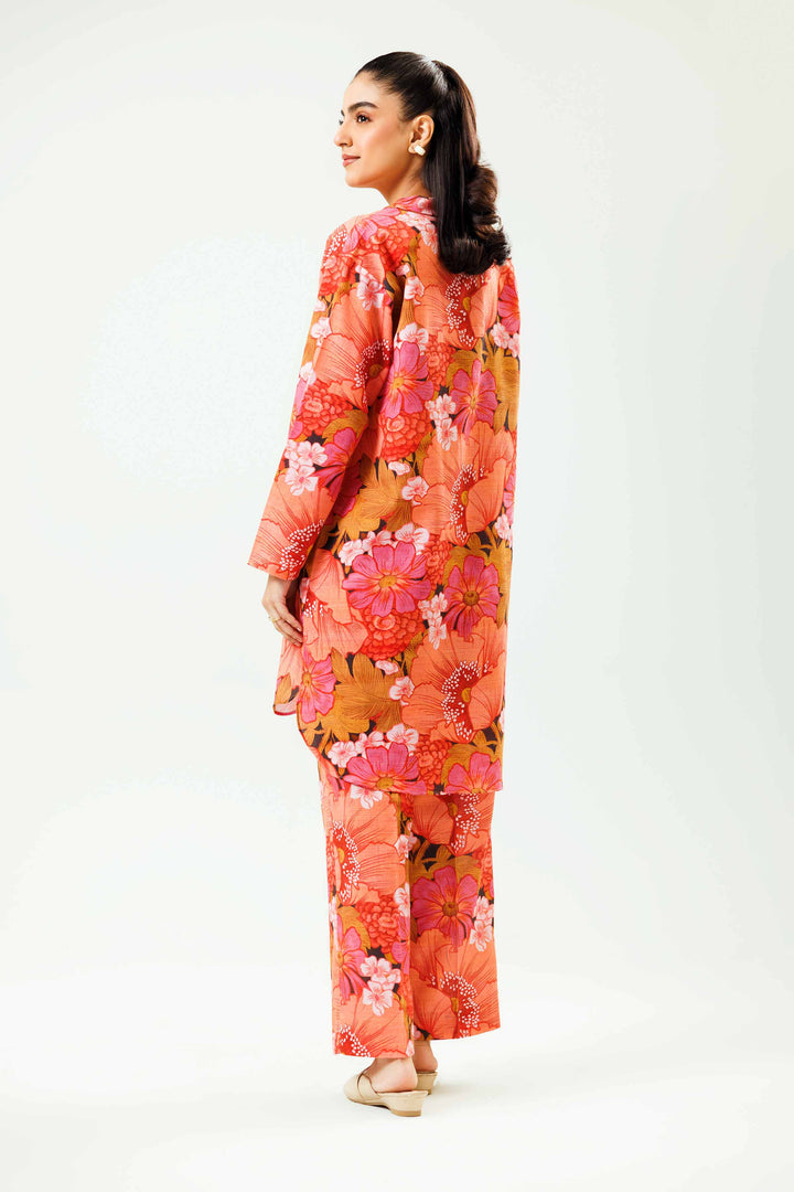 2 Piece Peach Printed Khaddar Winter Co-ord Set