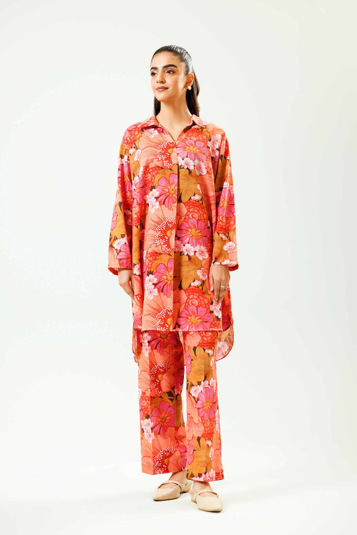 2 Piece Peach Printed Khaddar Winter Co-ord Set