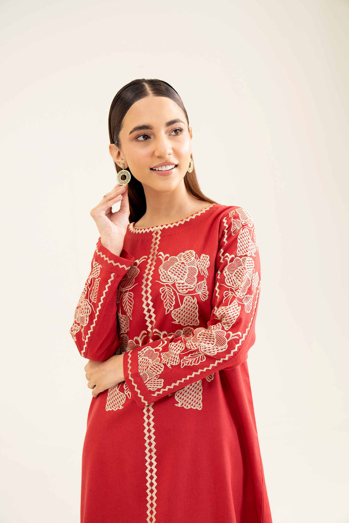 Karandi Red Embroidered Winter Shirt