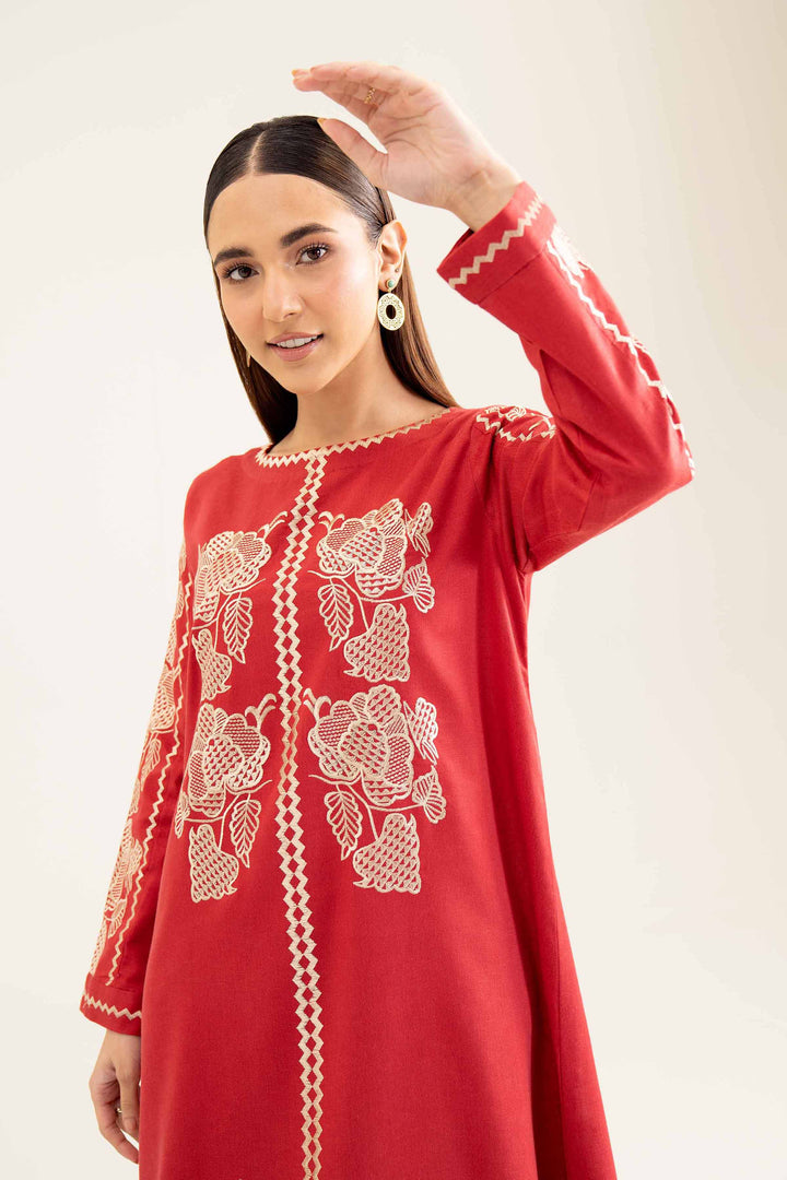 Karandi Red Embroidered Winter Shirt