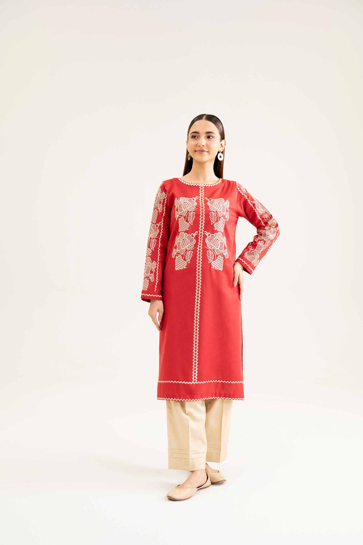 Karandi Red Embroidered Winter Shirt