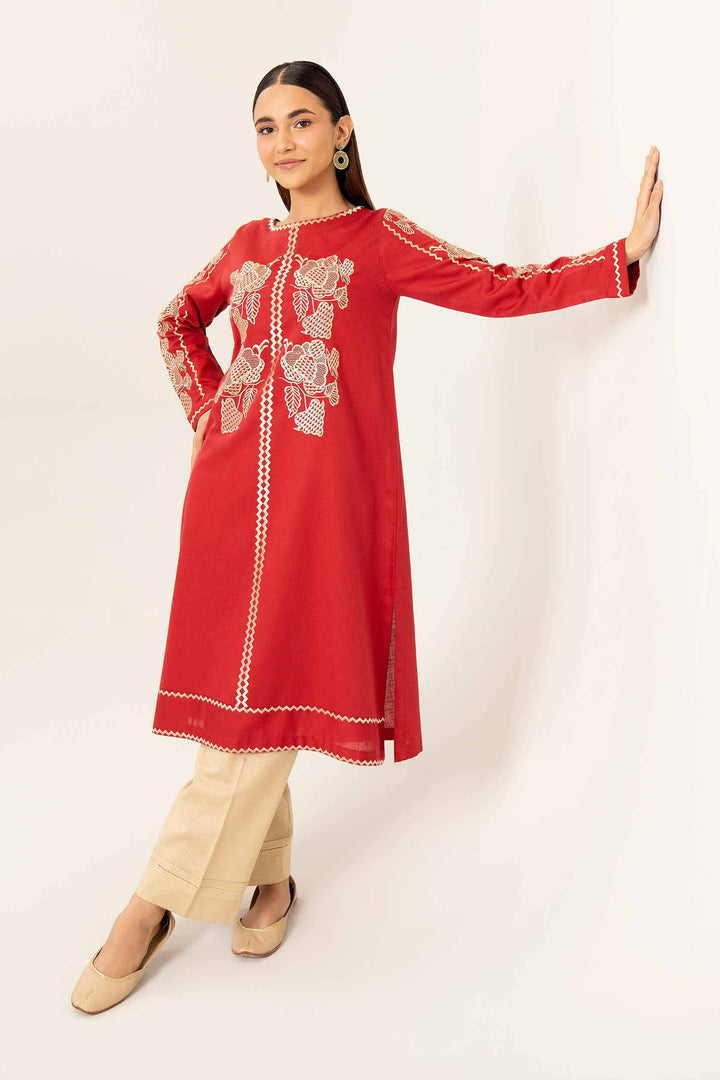 Karandi Red Embroidered Winter Shirt