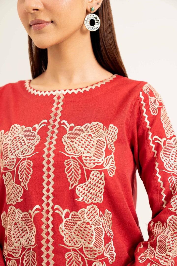 Karandi Red Embroidered Winter Shirt