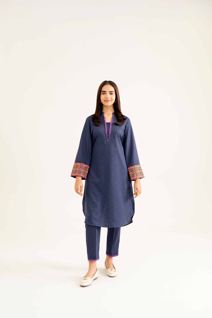 2 Piece Embroidered Blue Karandi Winter Co-Ord Set