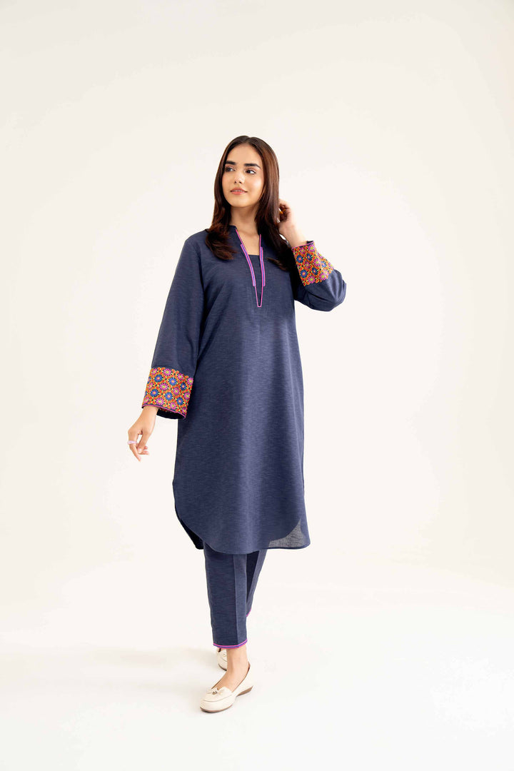 2 Piece Embroidered Blue Karandi Winter Co-Ord Set