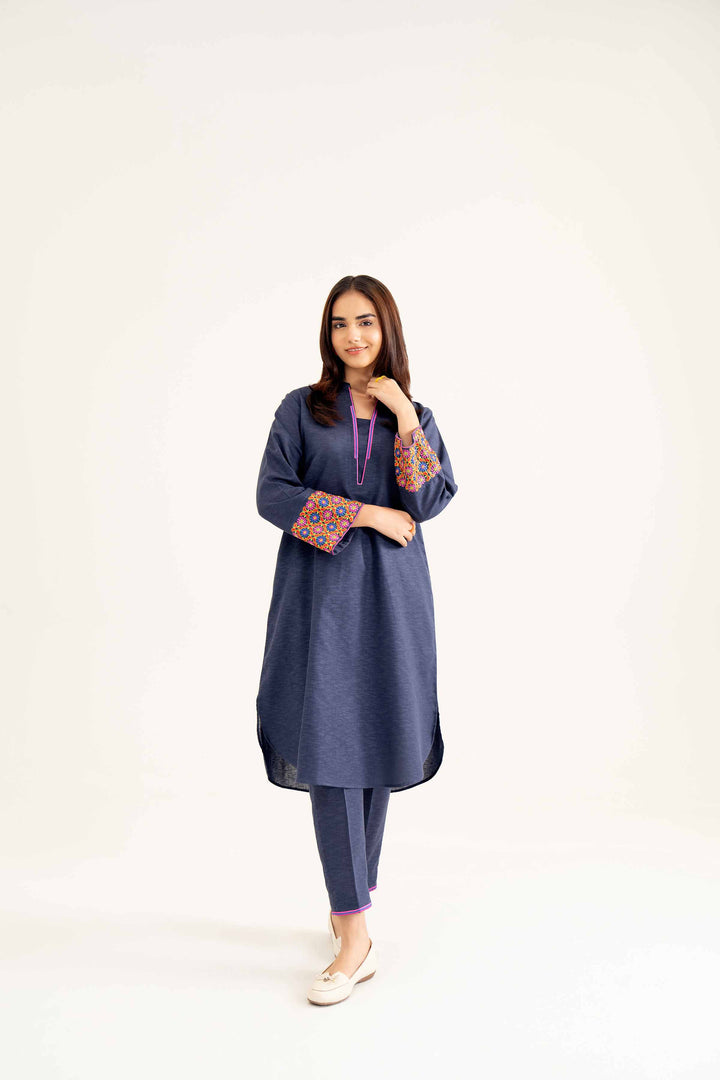 2 Piece Embroidered Blue Karandi Winter Co-Ord Set