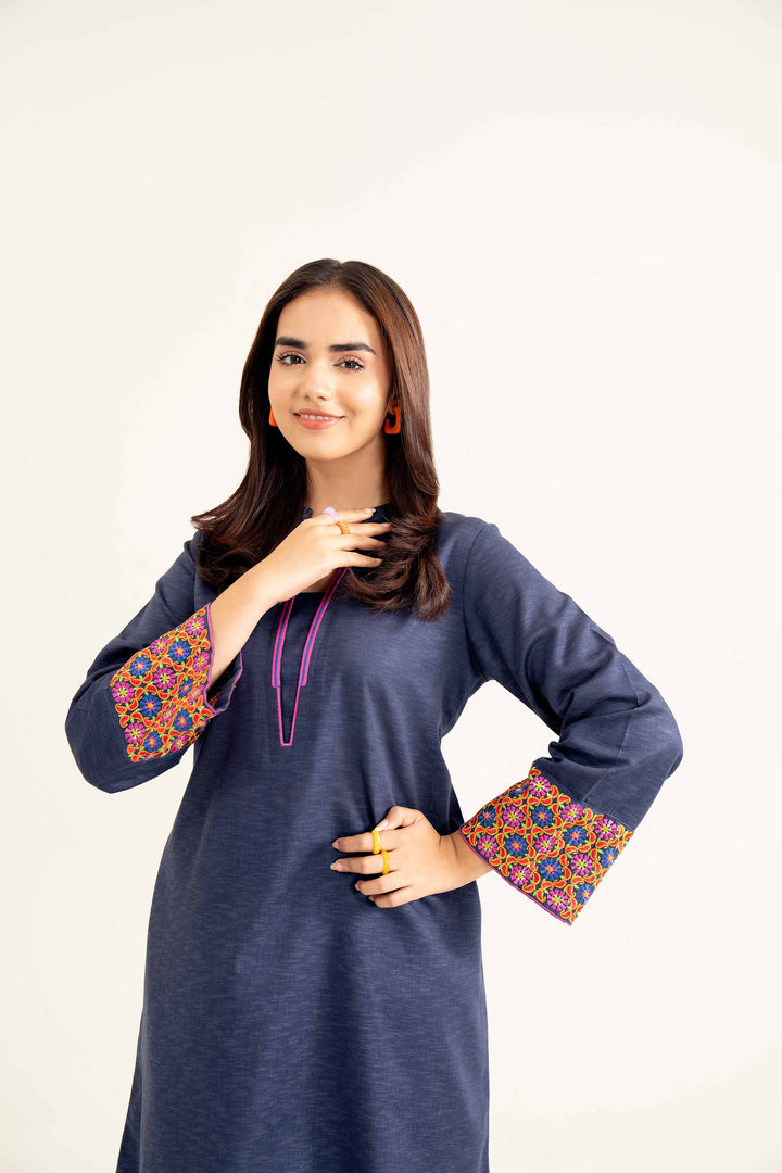 2 Piece Embroidered Blue Karandi Winter Co-Ord Set