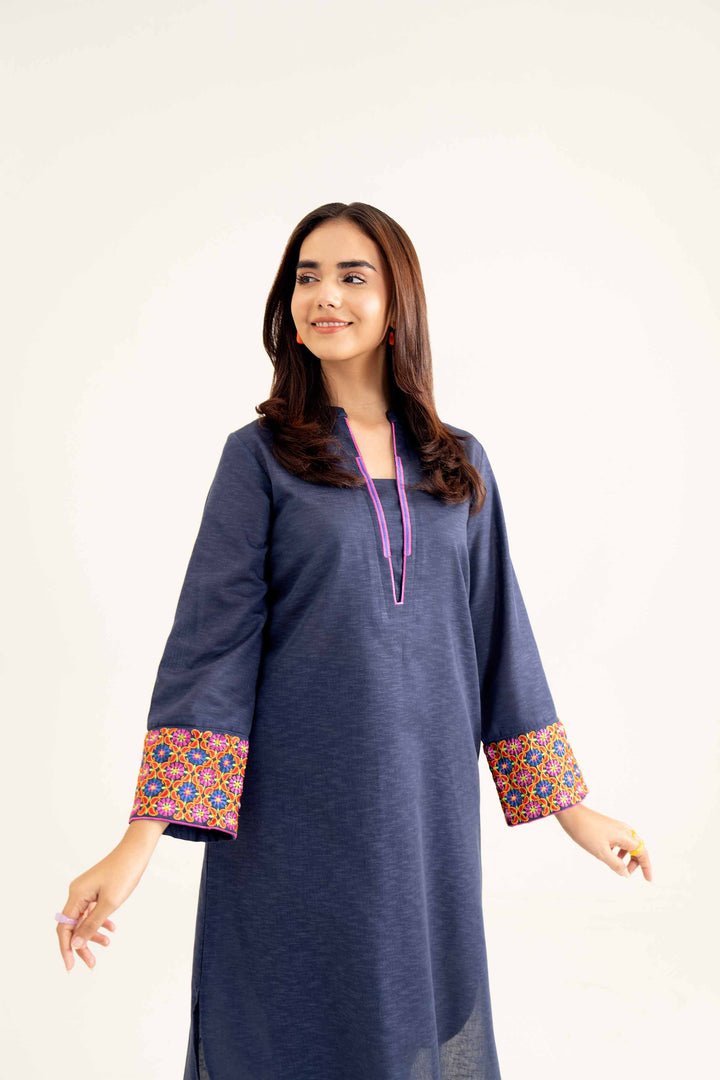 2 Piece Embroidered Blue Karandi Winter Co-Ord Set