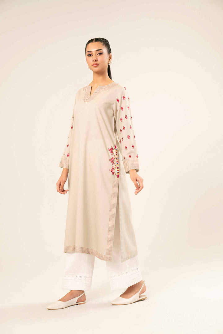 Karandi Beige Embroidered Shirt