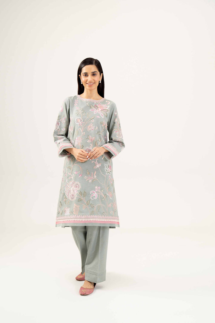 2 Piece Embroidered Grey Karandi Winter Suit