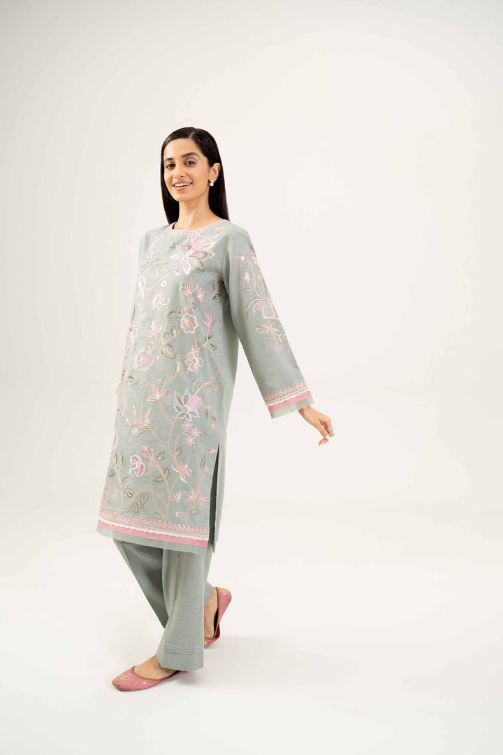 2 Piece Embroidered Grey Karandi Winter Suit