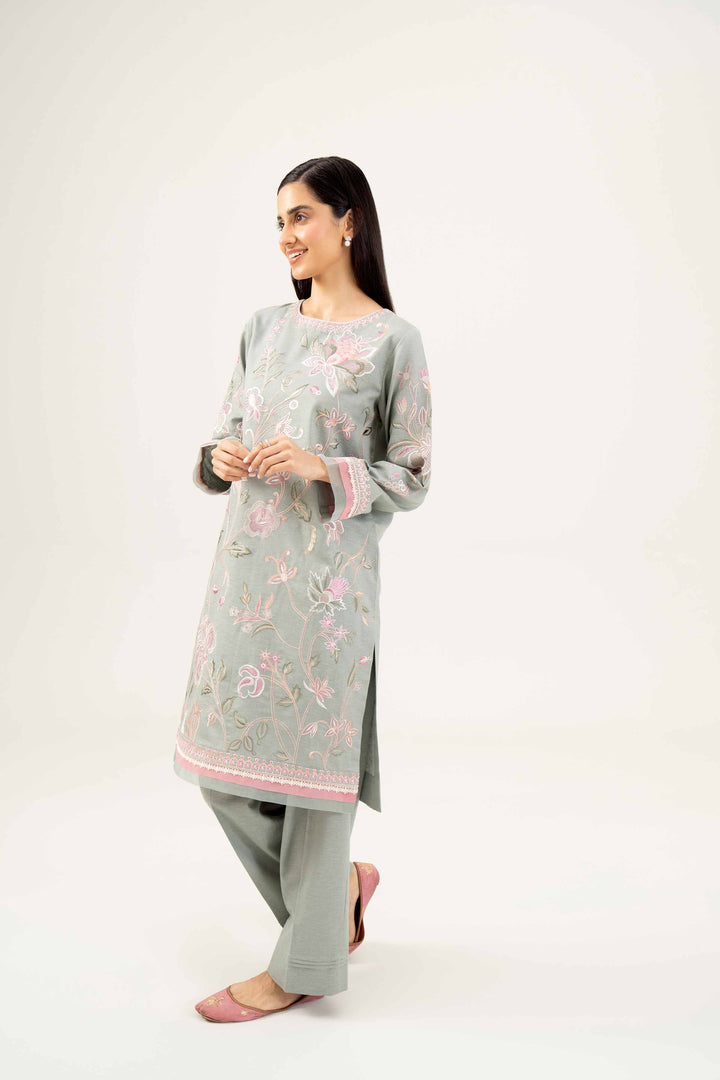 2 Piece Embroidered Grey Karandi Winter Suit