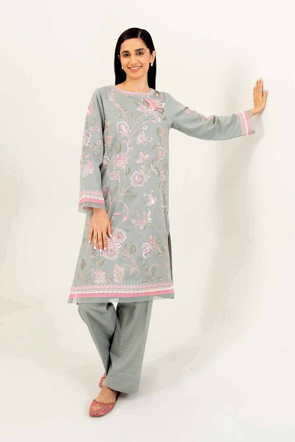 2 Piece Embroidered Grey Karandi Winter Suit