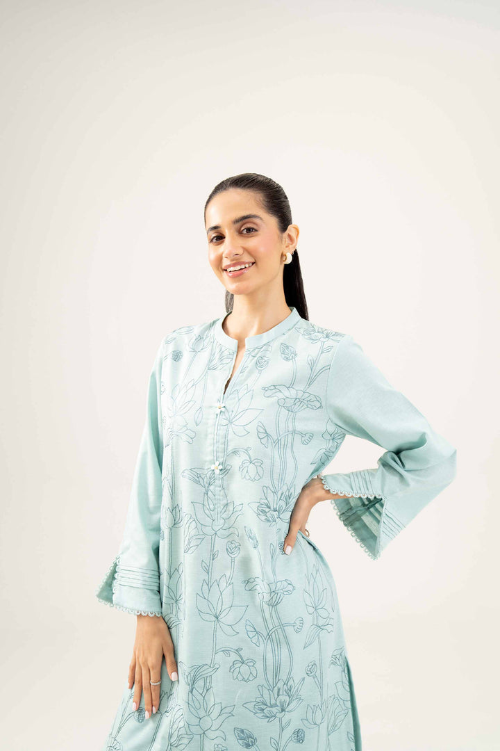 2 Piece Embroidered Sky Blue Karandi Winter Suit