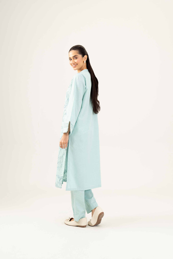 2 Piece Embroidered Sky Blue Karandi Winter Suit