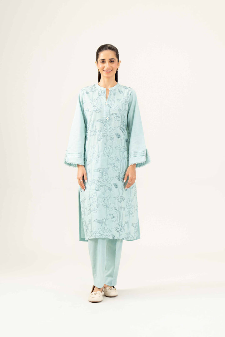 2 Piece Embroidered Sky Blue Karandi Winter Suit