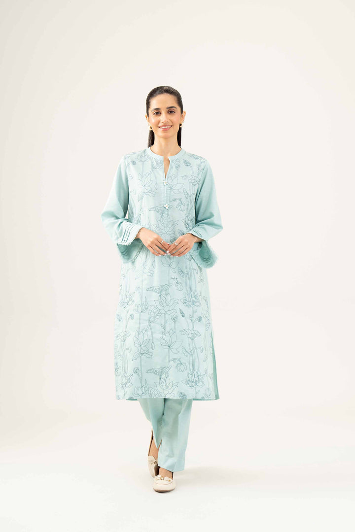 2 Piece Embroidered Sky Blue Karandi Winter Suit