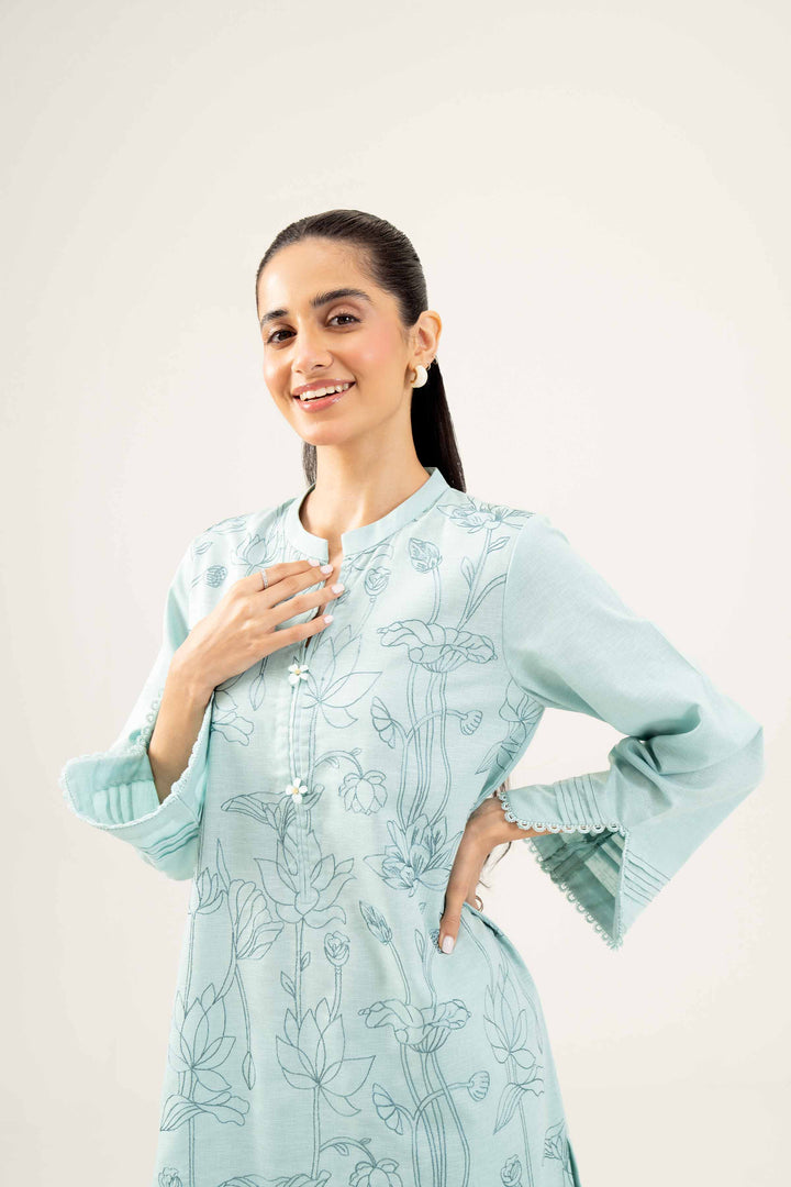 2 Piece Embroidered Sky Blue Karandi Winter Suit