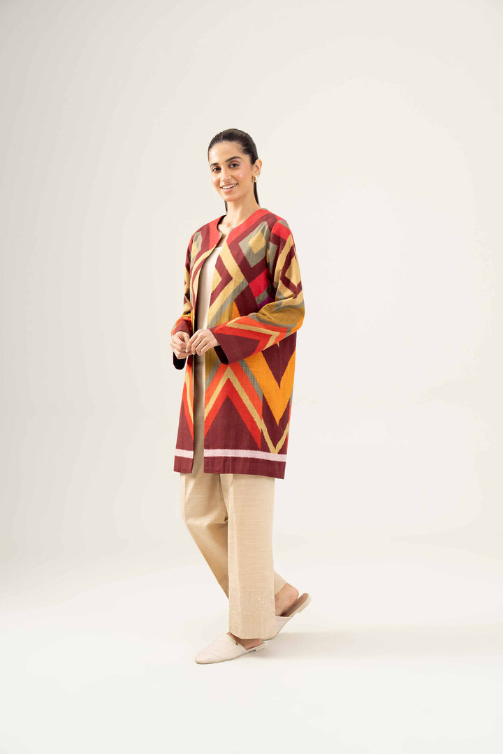 Printed Maroon Winter Khaddar Jacket