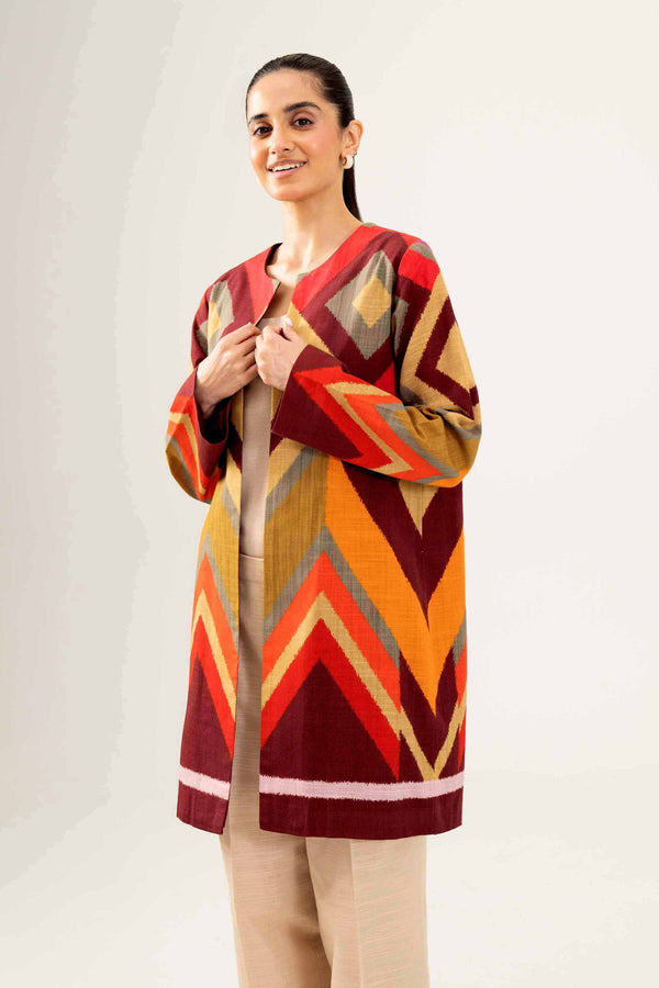 Printed Maroon Winter Khaddar Jacket