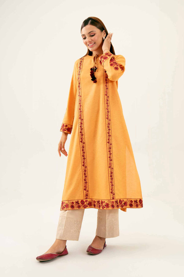 Embroidered Orange Karandi Winter Shirt