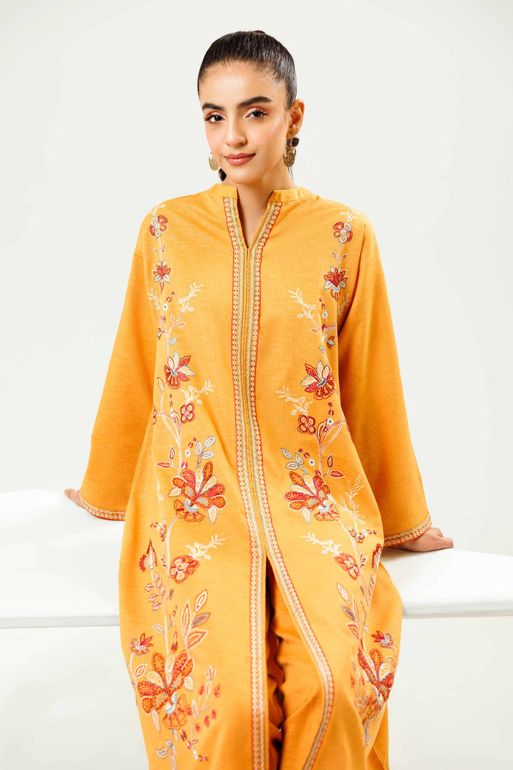 2 Piece Mustard Embroidered Winter Karandi Winter Suit