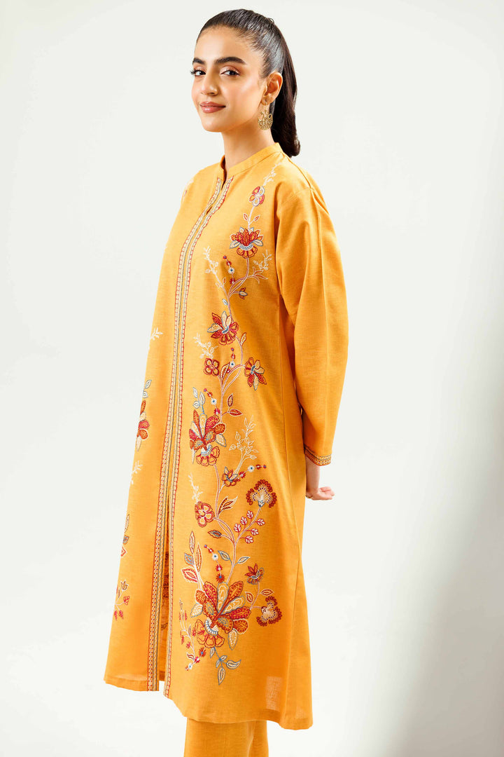 2 Piece Mustard Embroidered Winter Karandi Winter Suit