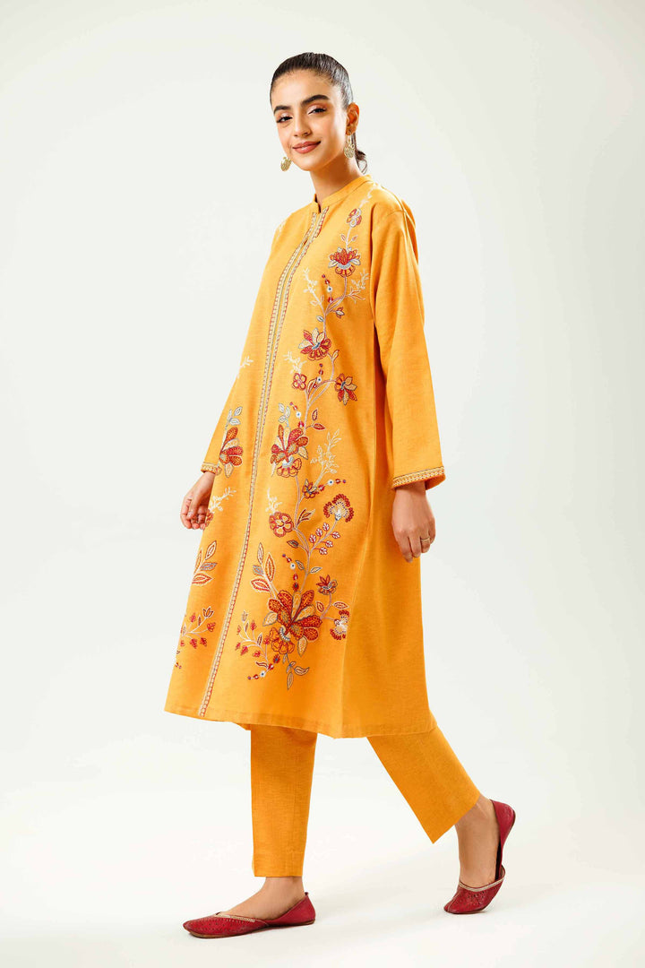 2 Piece Mustard Embroidered Winter Karandi Winter Suit