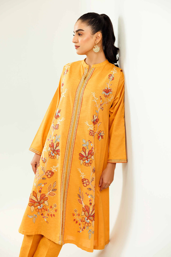 2 Piece Mustard Embroidered Winter Karandi Winter Suit