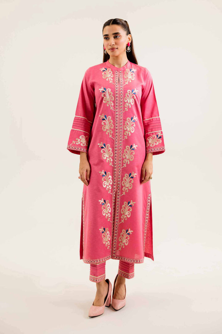 2 Piece Embroidered Pink Karandi Winter Suit