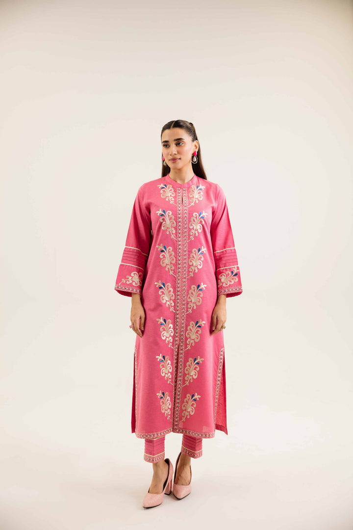 2 Piece Embroidered Pink Karandi Winter Suit