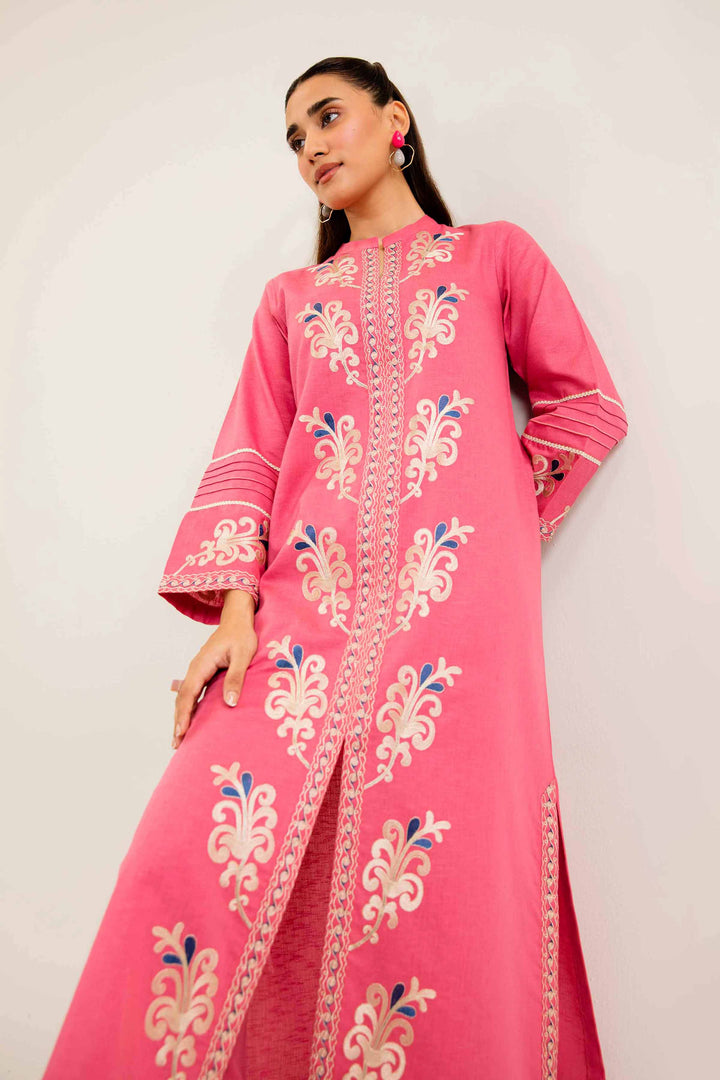 2 Piece Embroidered Pink Karandi Winter Suit