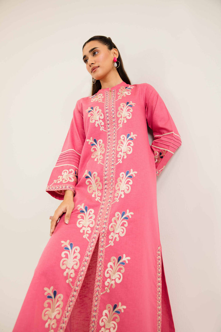 2 Piece Embroidered Pink Karandi Winter Suit