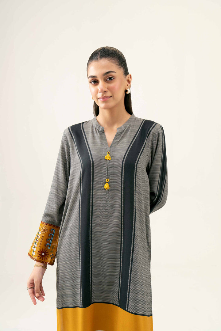 Linen Pinted Embroidered Grey Winter Shirt