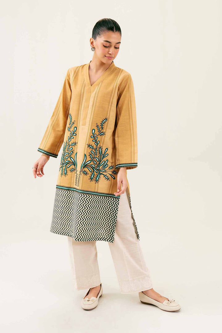 Printed Embroidered Khaddar Beige Winter Shirt