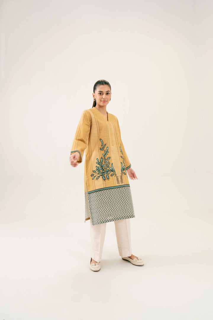 Printed Embroidered Khaddar Beige Winter Shirt