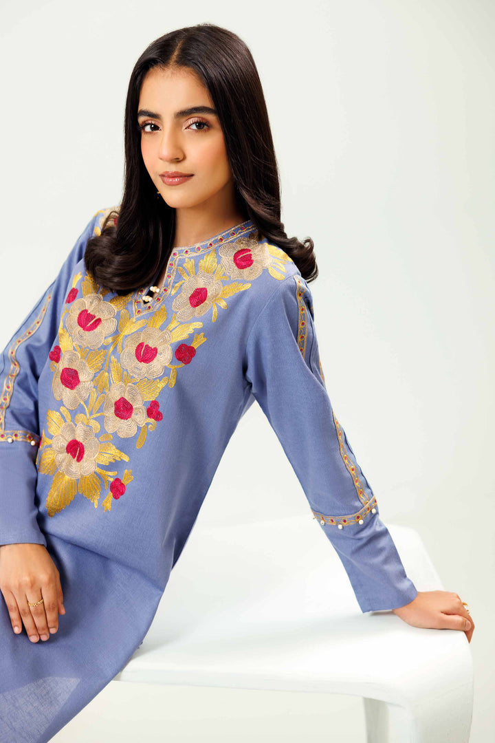 2 Piece Violet Embroidered Karandi Winter Suit