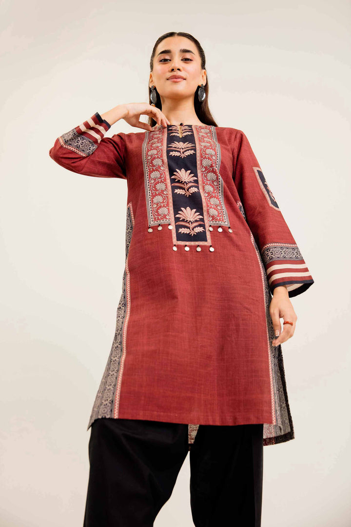 Maroon Khaddar Printed Winter Shirt