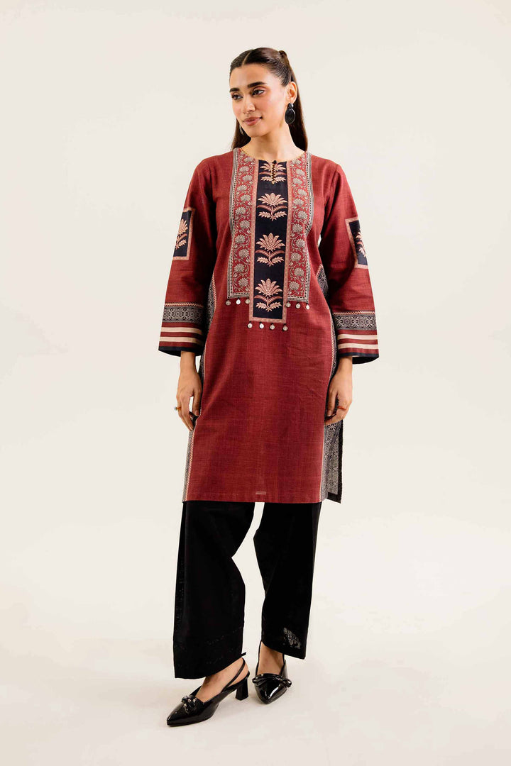 Maroon Khaddar Printed Winter Shirt